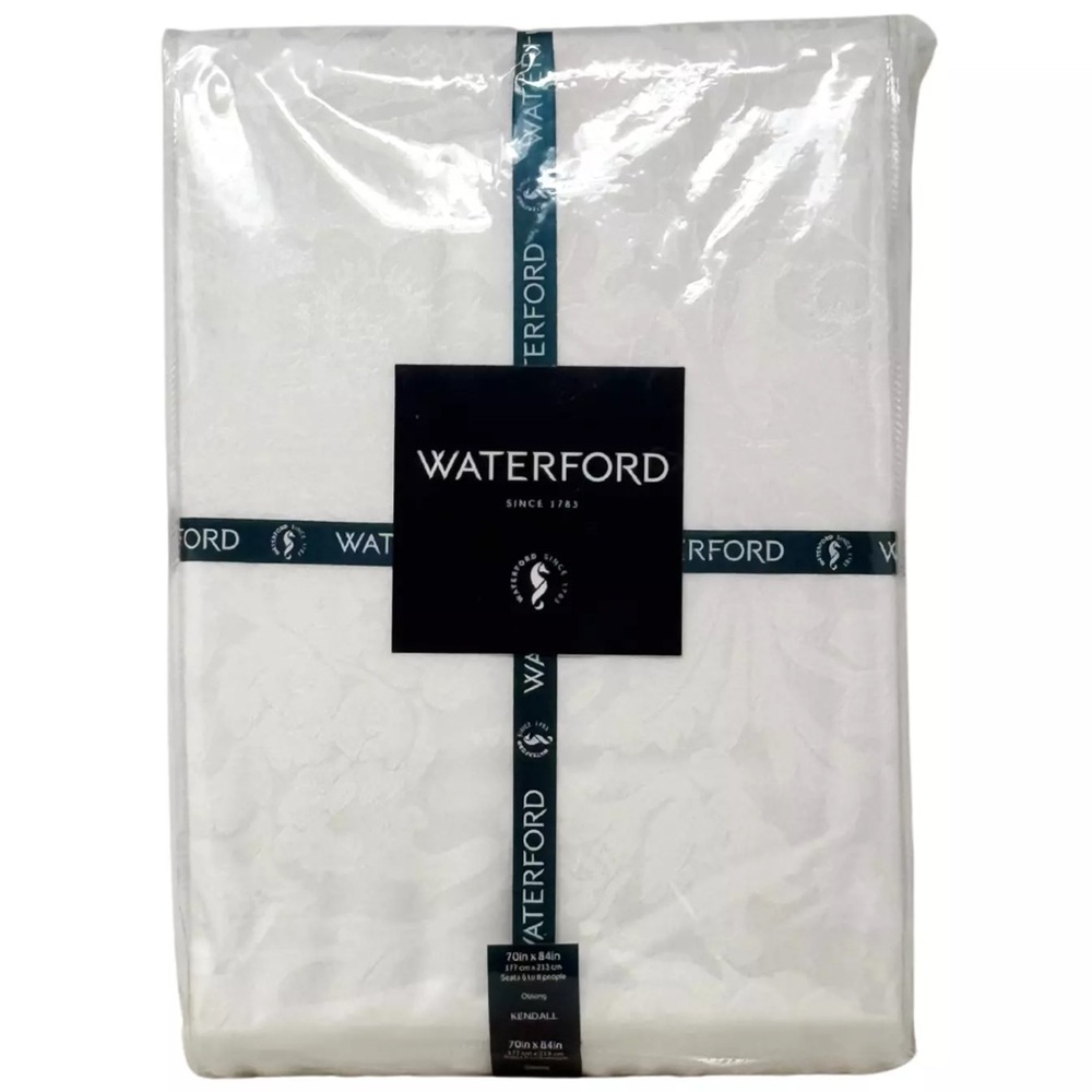 WATERFORD Fine Linens 70" x 84" Kendall White Floral Tablecloth Seats 6-8 P.
